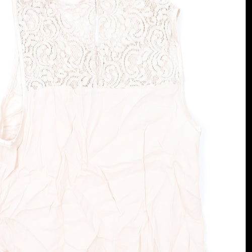 Monsoon Womens Pink Viscose Basic Tank Size 14 Round Neck - Lace Detail