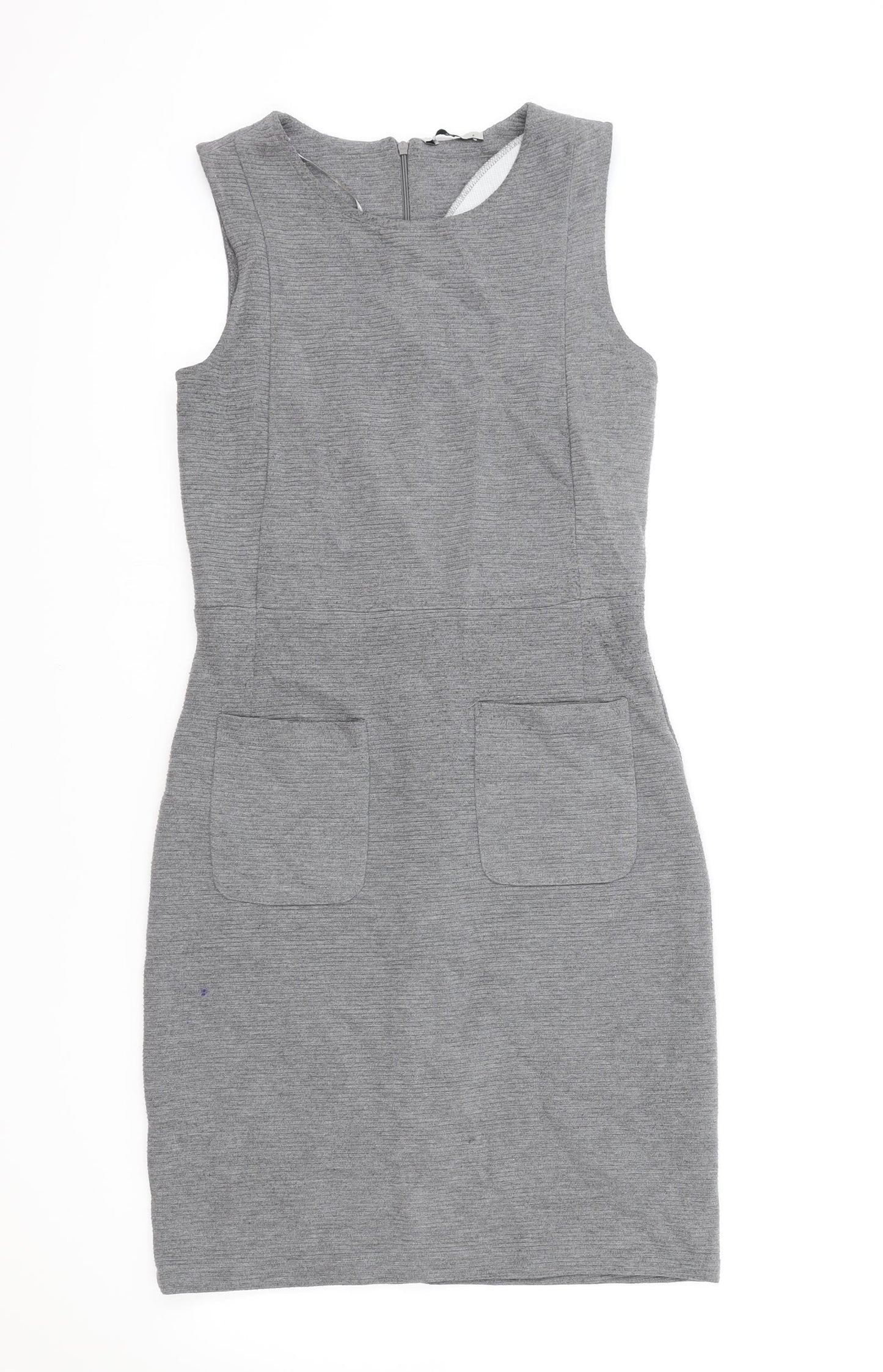 TU Womens Grey Polyester Pencil Dress Size 8 Boat Neck Zip