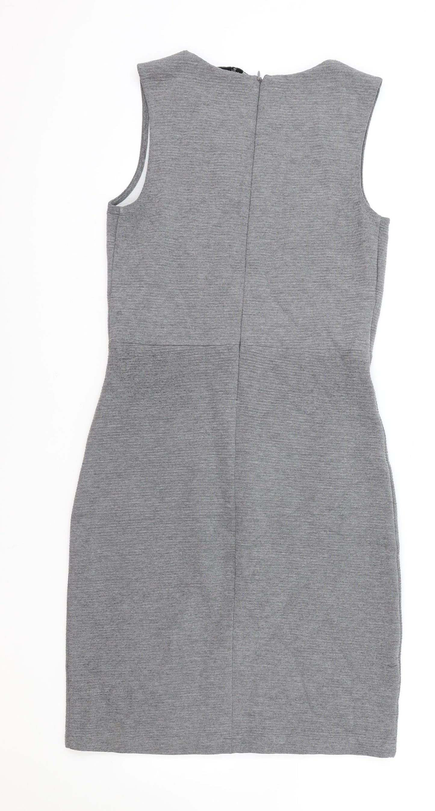 TU Womens Grey Polyester Pencil Dress Size 8 Boat Neck Zip