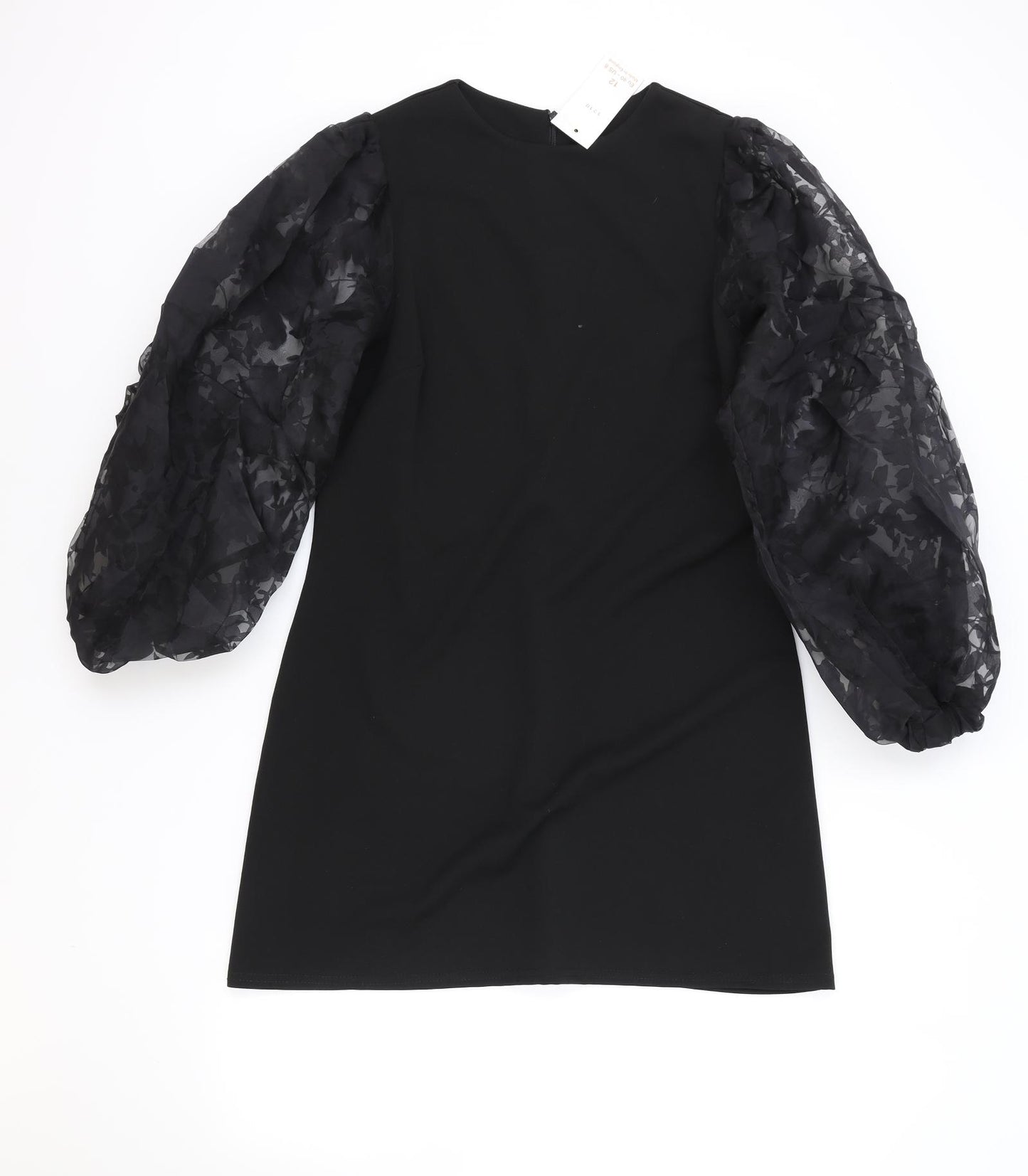 John Zack Womens Black Polyester A-Line Size 12 Round Neck Zip - Lace Sleeves