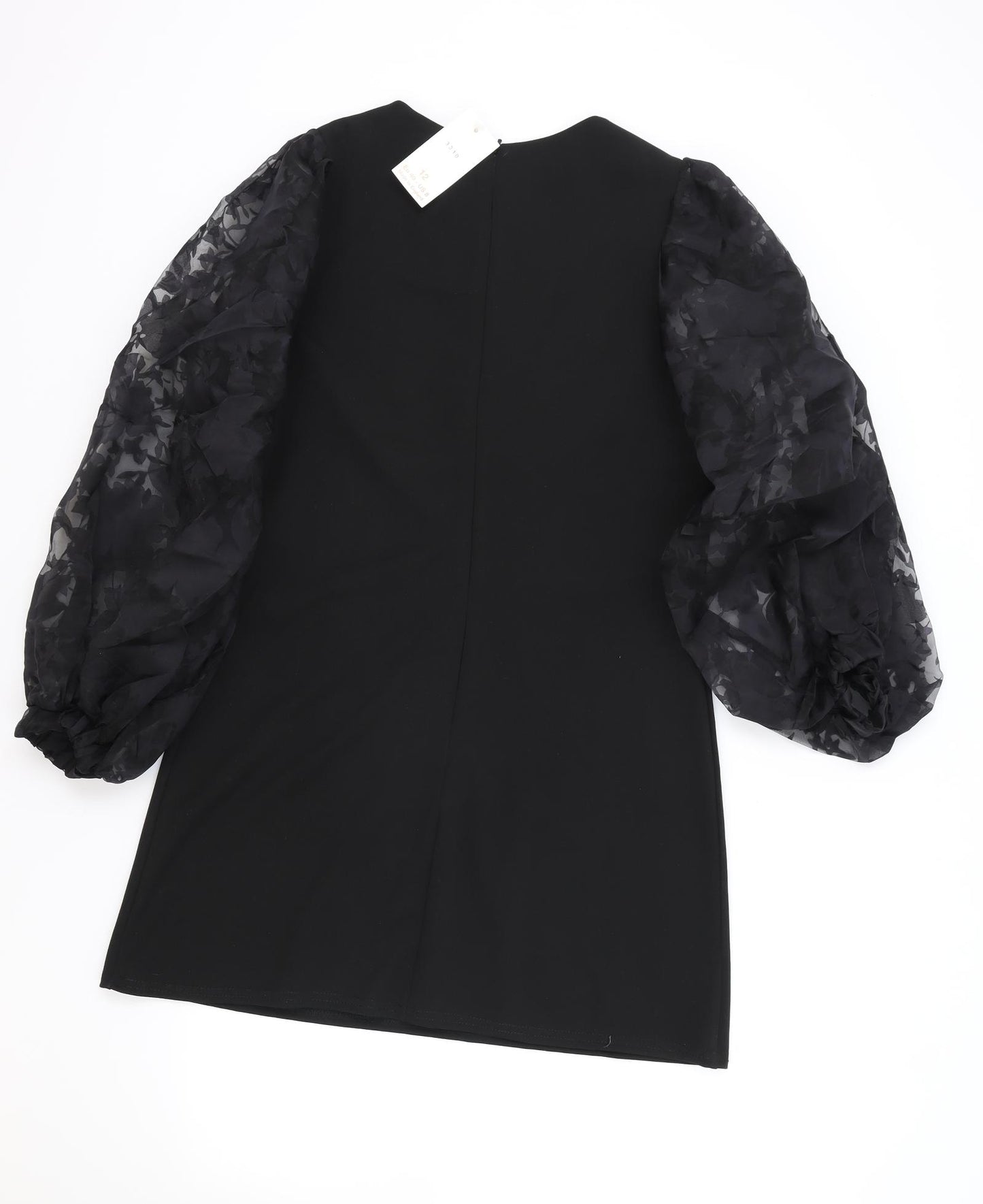 John Zack Womens Black Polyester A-Line Size 12 Round Neck Zip - Lace Sleeves