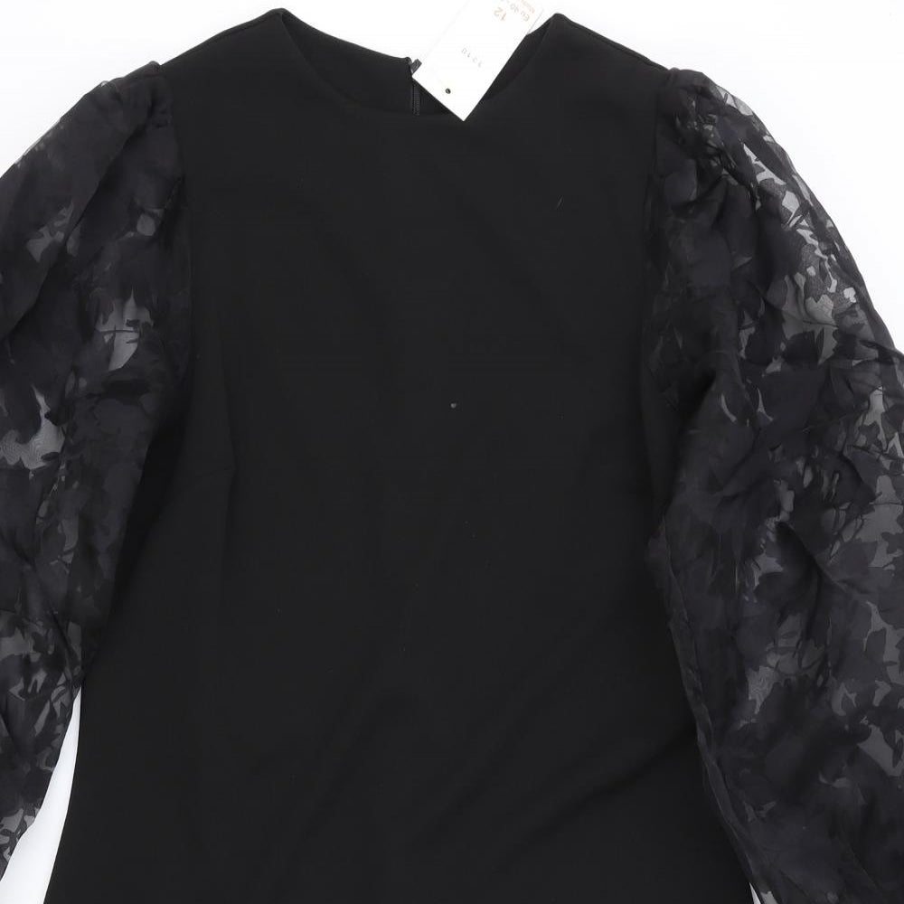 John Zack Womens Black Polyester A-Line Size 12 Round Neck Zip - Lace Sleeves