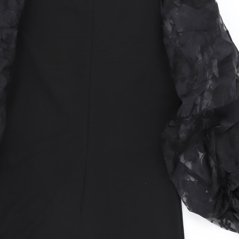 John Zack Womens Black Polyester A-Line Size 12 Round Neck Zip - Lace Sleeves