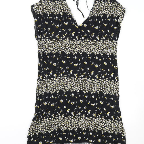 Papaya Womens Black Floral Viscose Shift Size 10 V-Neck Tie