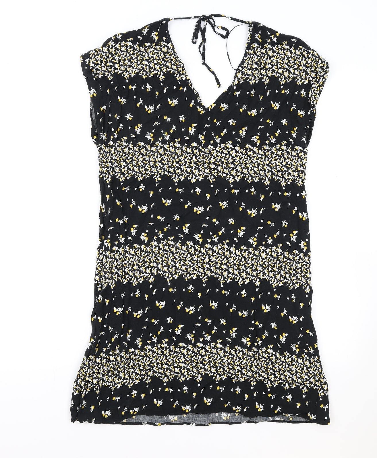 Papaya Womens Black Floral Viscose Shift Size 10 V-Neck Tie