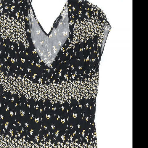 Papaya Womens Black Floral Viscose Shift Size 10 V-Neck Tie