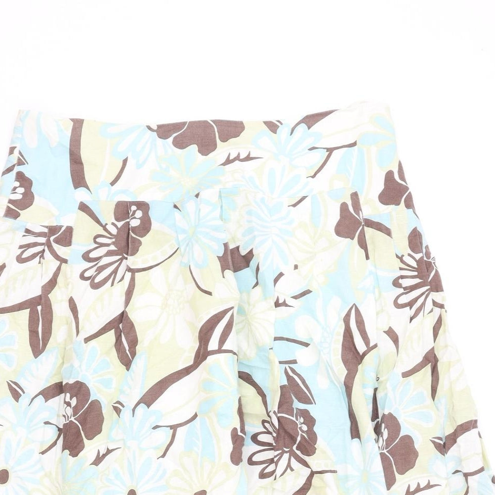 Coast Womens Blue Floral Cotton Swing Skirt Size 12 Zip
