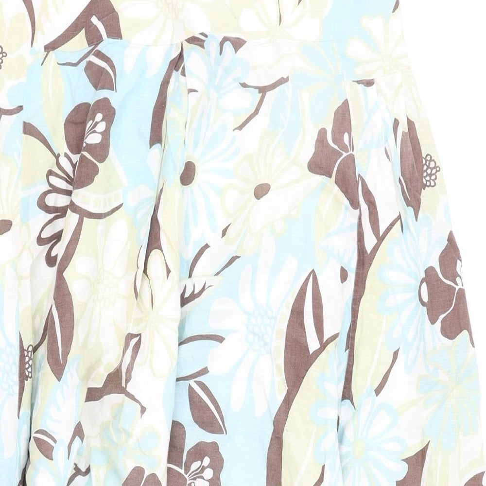 Coast Womens Blue Floral Cotton Swing Skirt Size 12 Zip