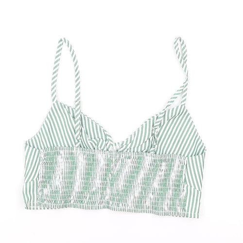 SheIn Womens Green Striped Polyester Cropped Tank Size M V-Neck - Shirred Back