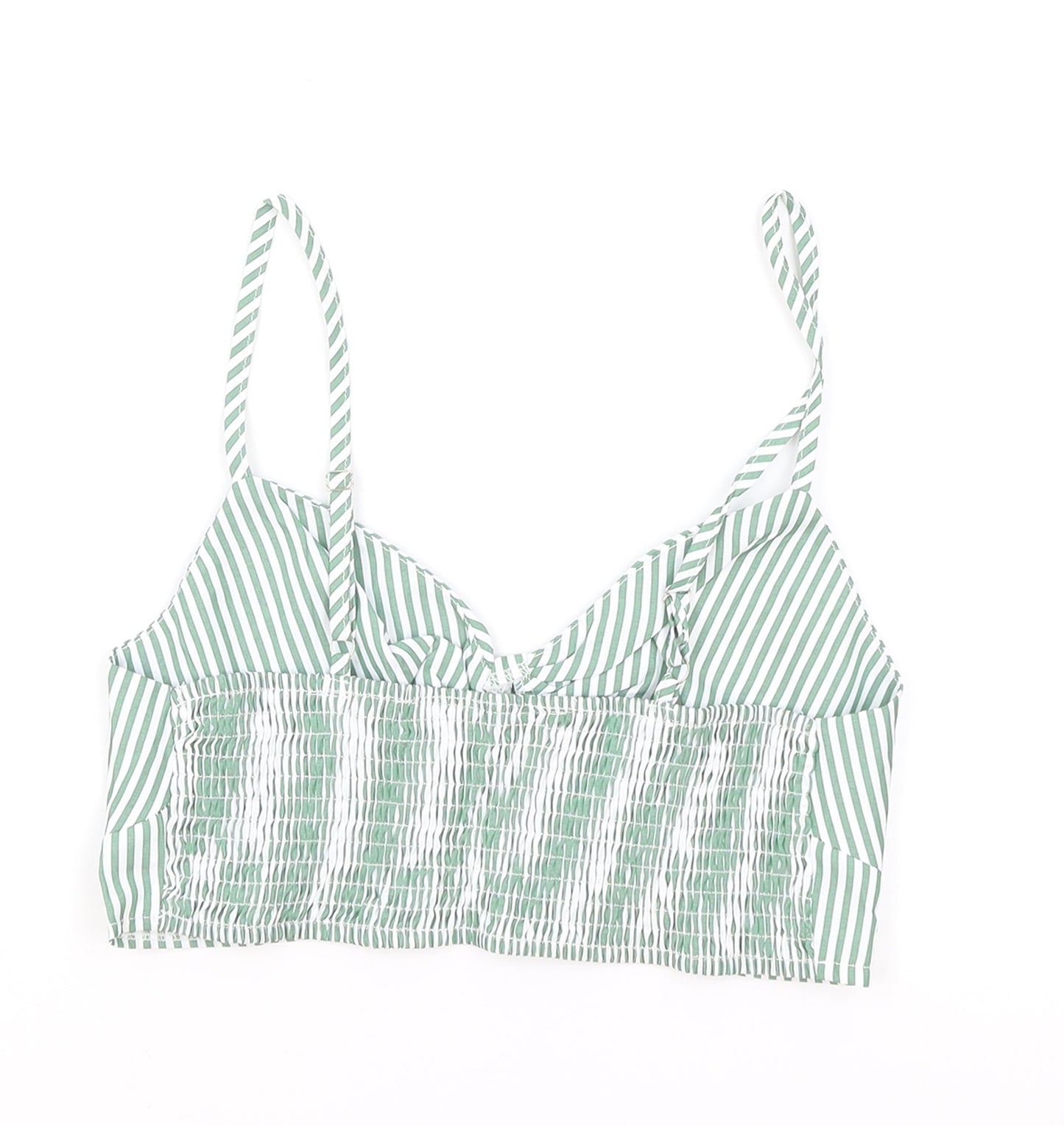 SheIn Womens Green Striped Polyester Cropped Tank Size M V-Neck - Shirred Back