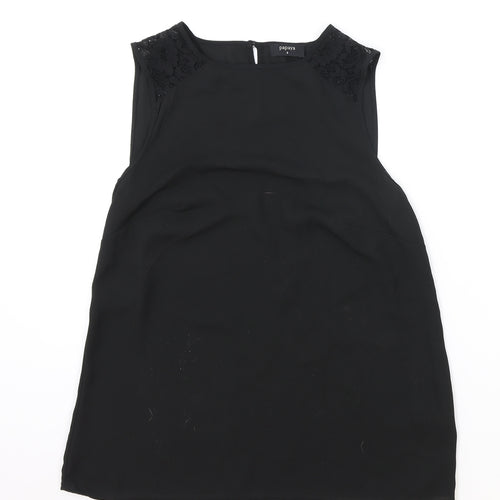 Matalan Womens Black Polyester Basic Blouse Size 8 Boat Neck - Lace Detail