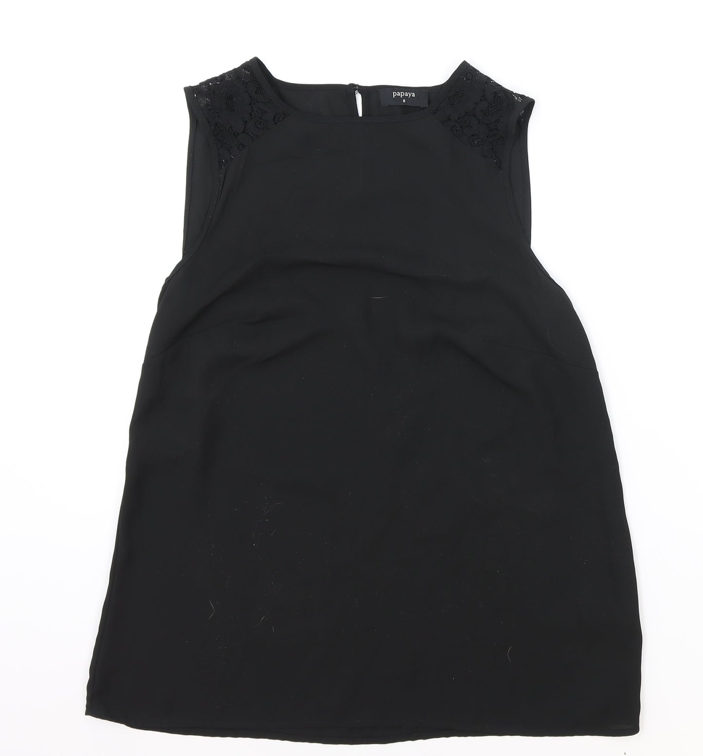 Matalan Womens Black Polyester Basic Blouse Size 8 Boat Neck - Lace Detail