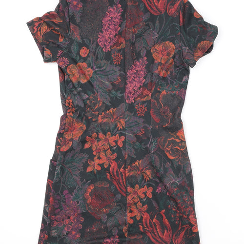 Oasis Womens Black Floral Polyester Shift Size 8 Boat Neck Zip