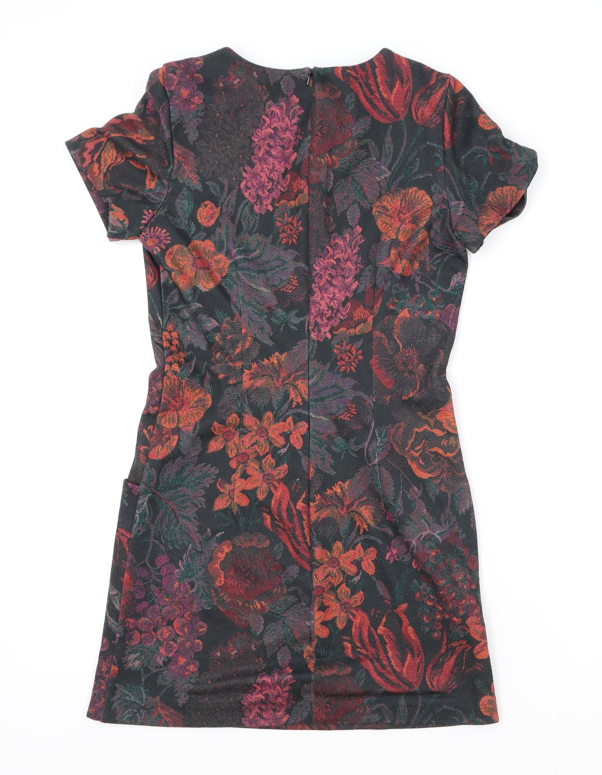 Oasis Womens Black Floral Polyester Shift Size 8 Boat Neck Zip
