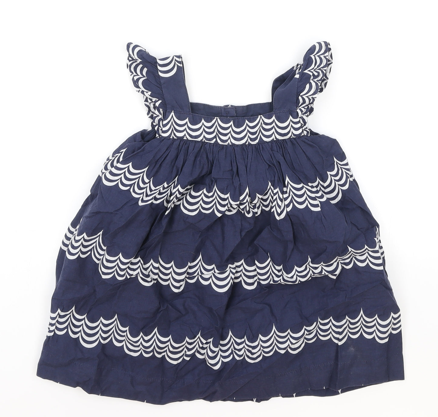 Gap Girls Blue Geometric 100% Cotton Basic Blouse Size 2 Years Square Neck Button