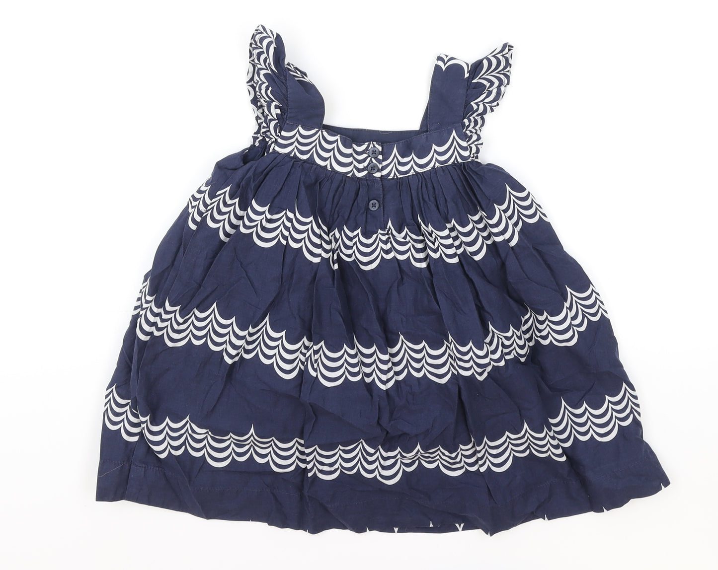 Gap Girls Blue Geometric 100% Cotton Basic Blouse Size 2 Years Square Neck Button
