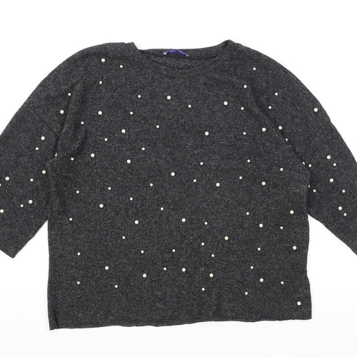 Zara Womens Grey Round Neck Acrylic Pullover Jumper Size M