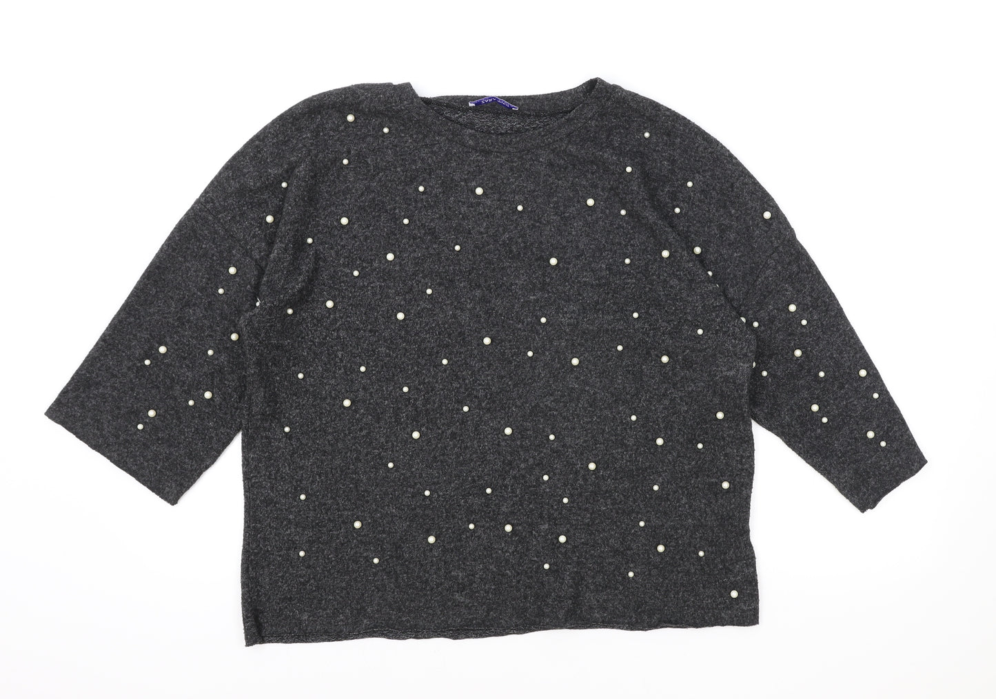 Zara Womens Grey Round Neck Acrylic Pullover Jumper Size M