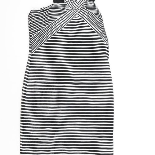 Madeline Womens Black Striped Polyester Bodycon Size 14 V-Neck Zip