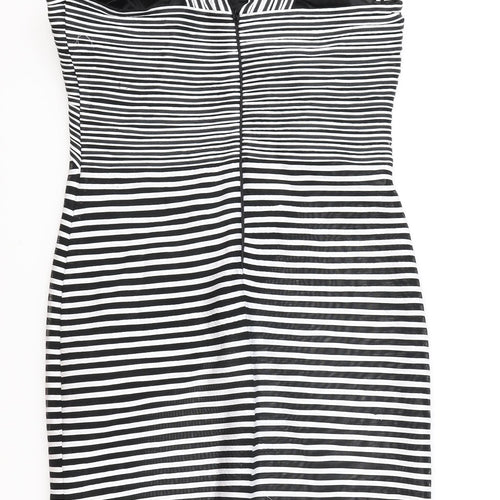Madeline Womens Black Striped Polyester Bodycon Size 14 V-Neck Zip