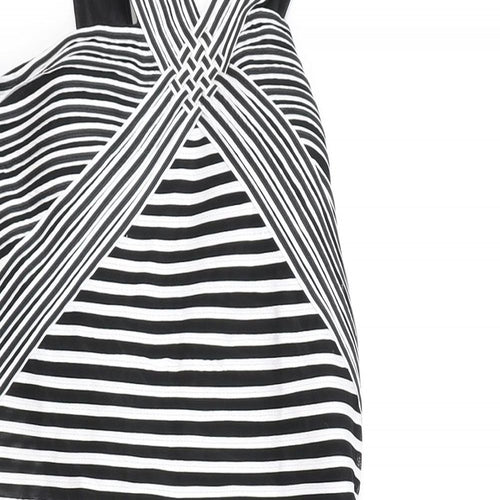 Madeline Womens Black Striped Polyester Bodycon Size 14 V-Neck Zip