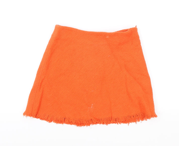 Zara Womens Orange Cotton Mini Skirt Size S Zip
