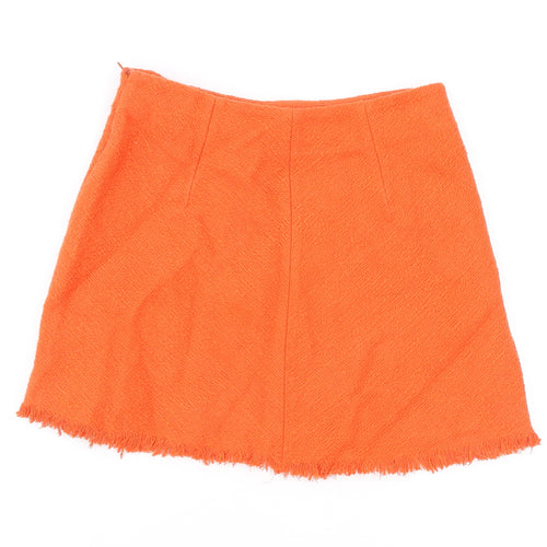 Zara Womens Orange Cotton Mini Skirt Size S Zip