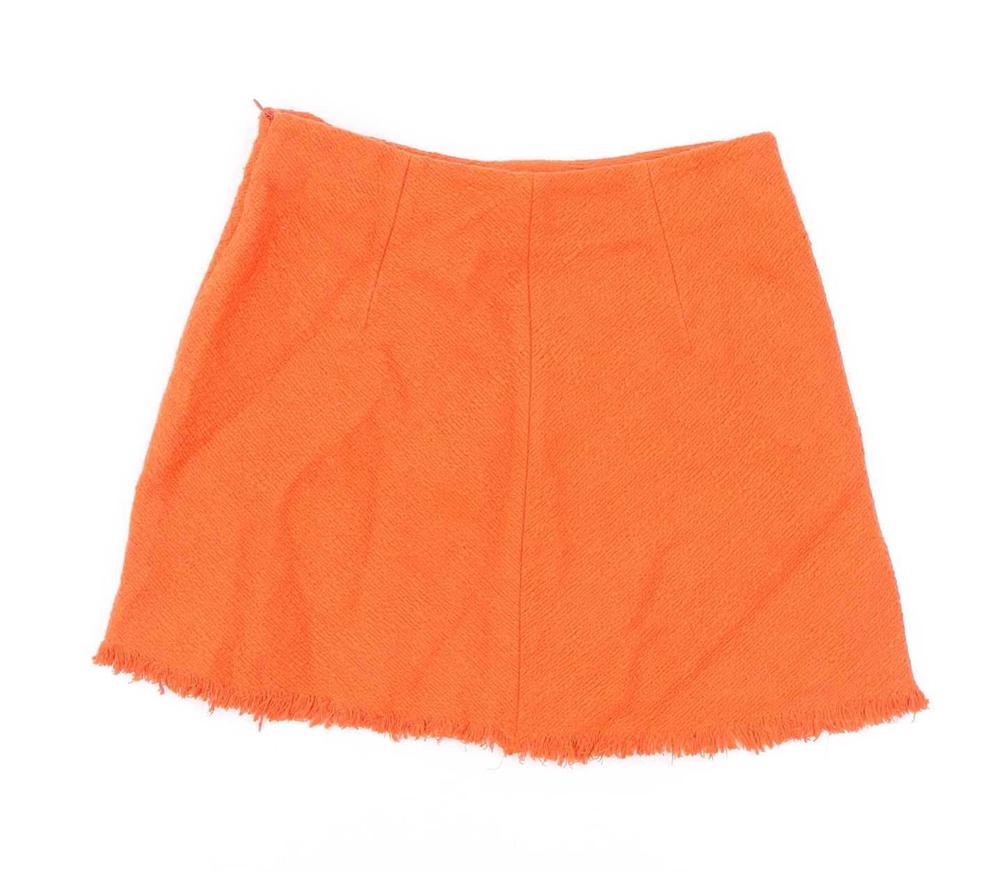 Zara Womens Orange Cotton Mini Skirt Size S Zip