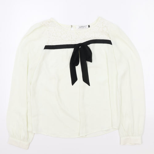 Jumpo Womens White Polyester Basic Blouse Size M Boat Neck