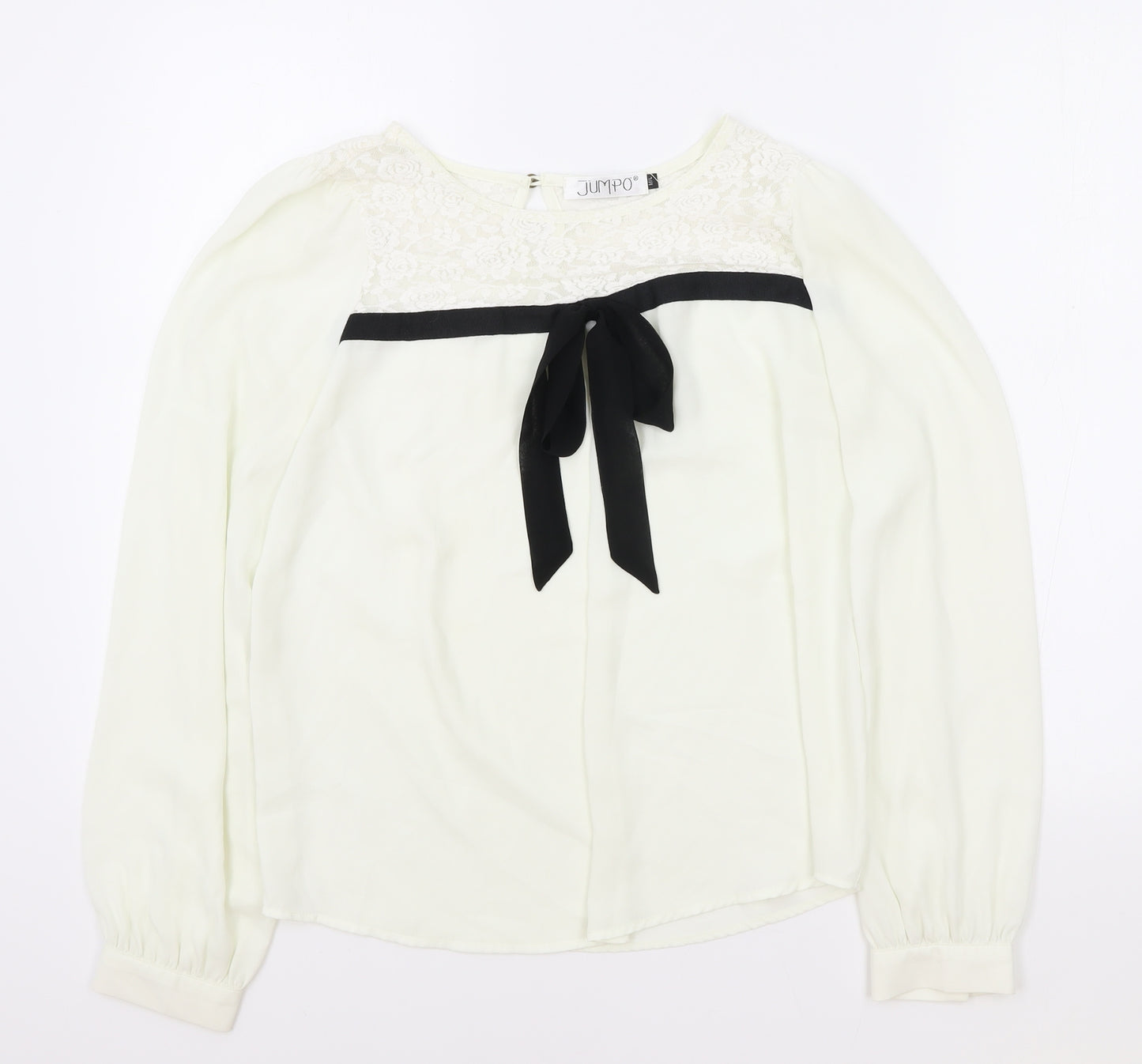 Jumpo Womens White Polyester Basic Blouse Size M Boat Neck