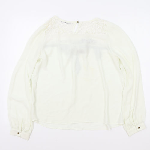 Jumpo Womens White Polyester Basic Blouse Size M Boat Neck