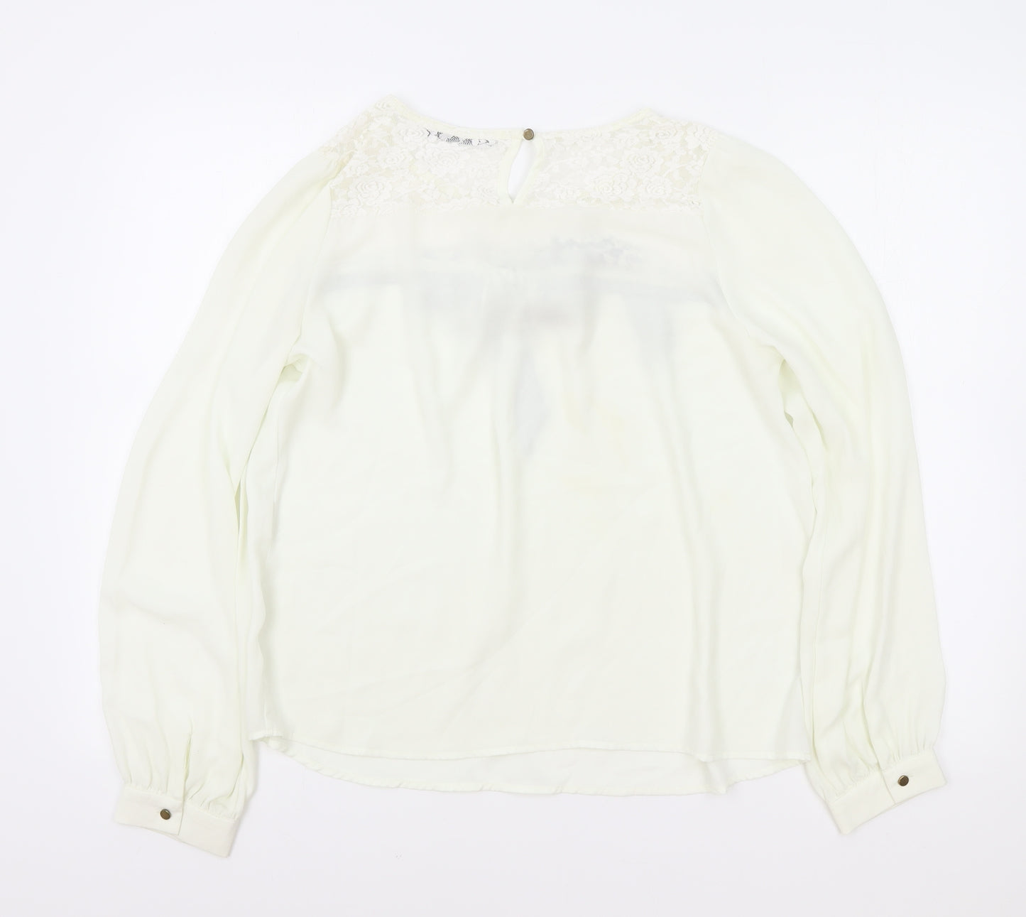 Jumpo Womens White Polyester Basic Blouse Size M Boat Neck