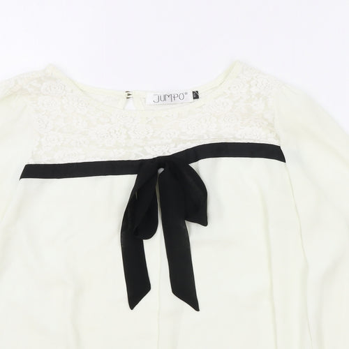 Jumpo Womens White Polyester Basic Blouse Size M Boat Neck