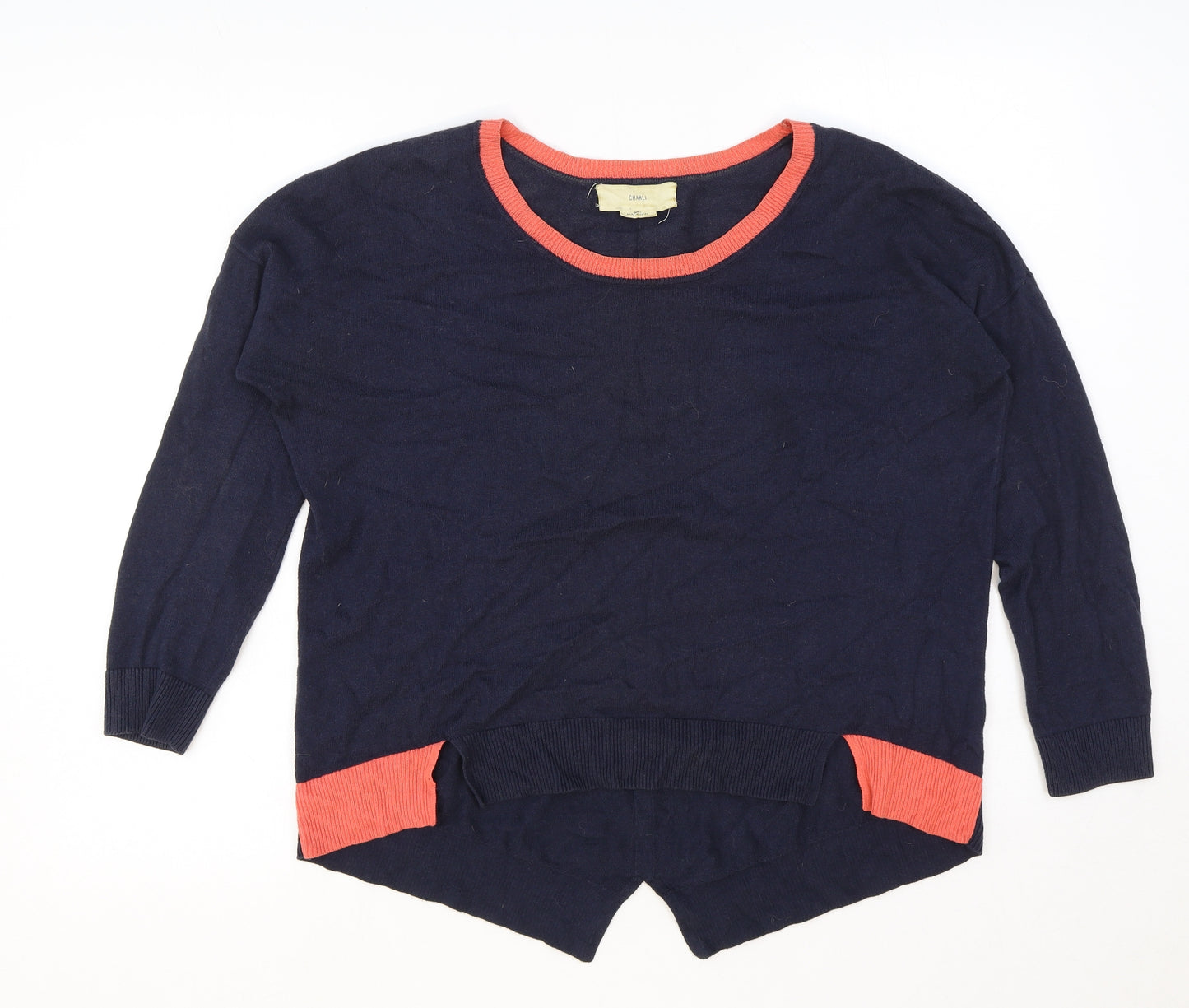 Charli Womens Blue Scoop Neck Cotton Pullover Jumper Size S