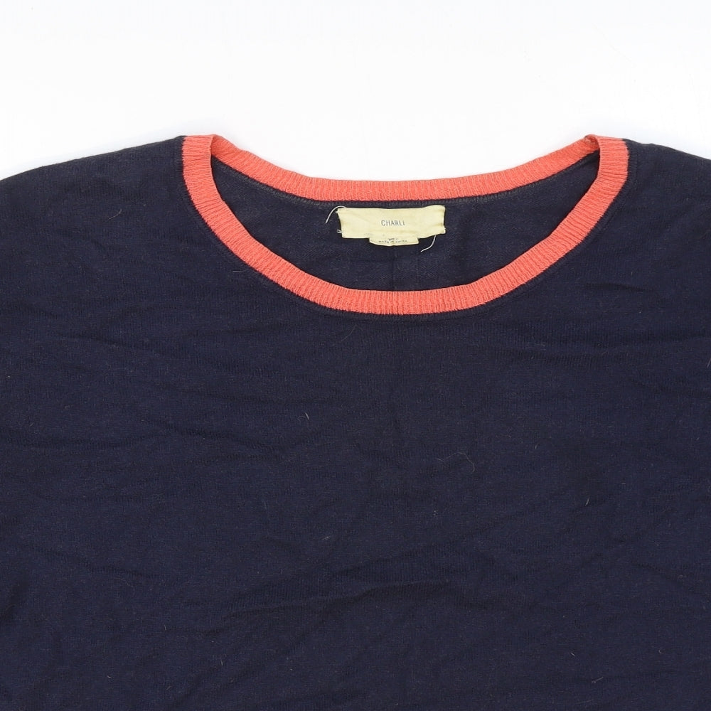 Charli Womens Blue Scoop Neck Cotton Pullover Jumper Size S