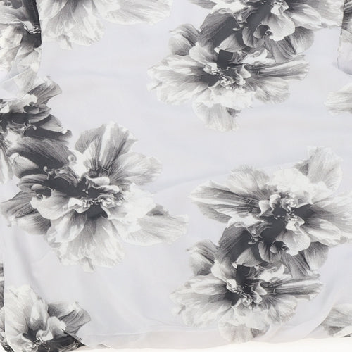 K&D London Womens Grey Floral Polyester Basic Blouse Size 8 Scoop Neck - Tie Neck Detail