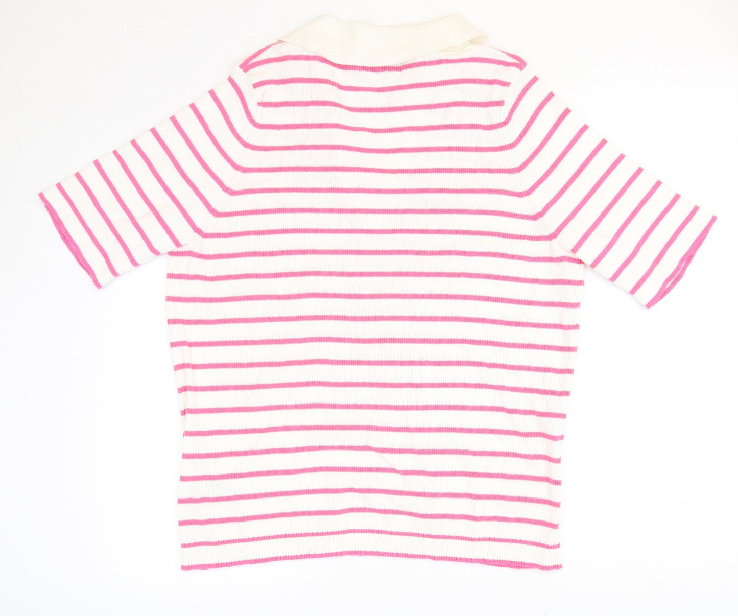 Marks and Spencer Womens White Striped Cotton Basic T-Shirt Size XL V-Neck