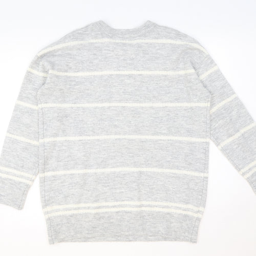 Papaya Womens Grey Round Neck Striped Acrylic Pullover Jumper Size L