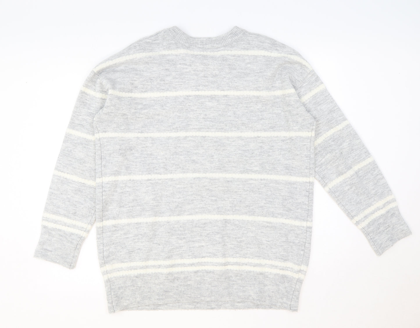 Papaya Womens Grey Round Neck Striped Acrylic Pullover Jumper Size L