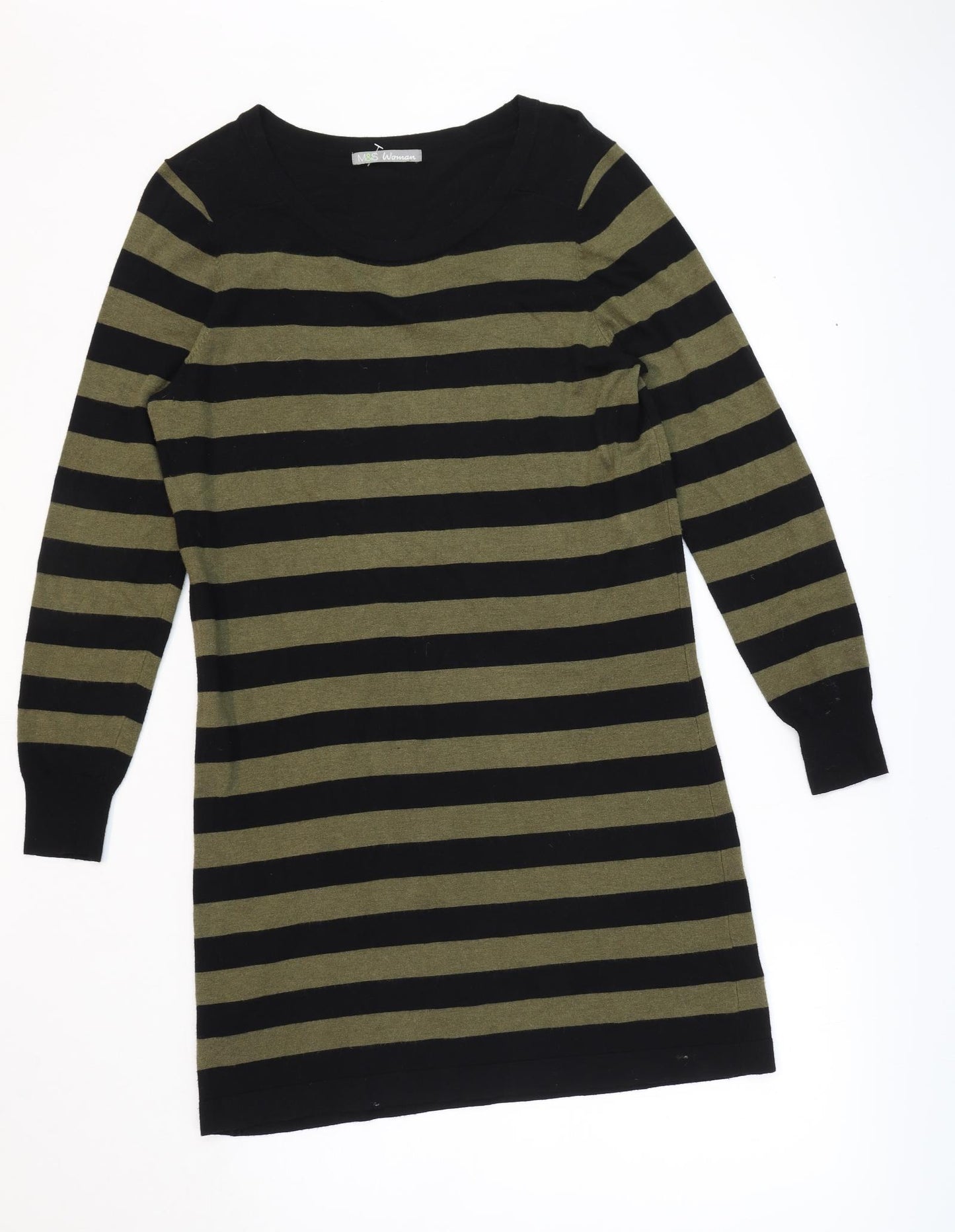 Marks and Spencer Womens Black Striped Viscose Kaftan Size 16 Boat Neck