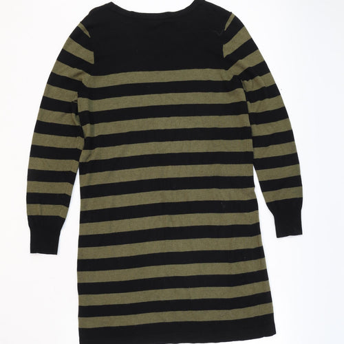 Marks and Spencer Womens Black Striped Viscose Kaftan Size 16 Boat Neck