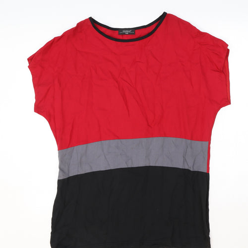 Pourquoi Womens Red Striped Viscose Basic T-Shirt Size XL Round Neck