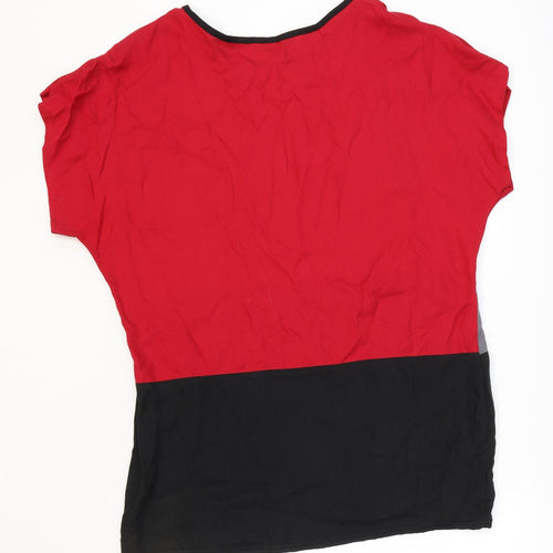 Pourquoi Womens Red Striped Viscose Basic T-Shirt Size XL Round Neck