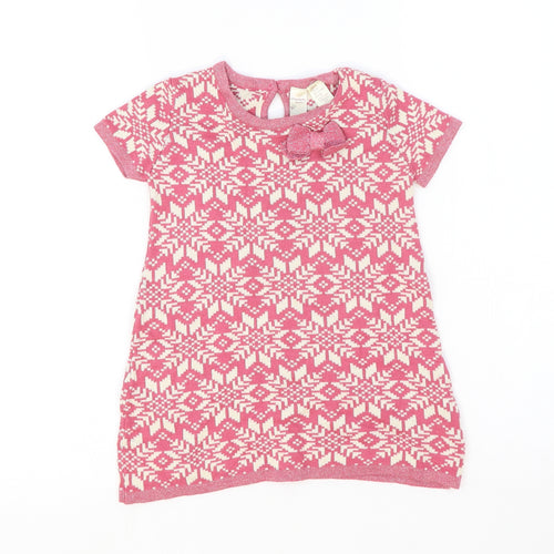 Strawberry Faire Girls Pink Geometric Cotton Jumper Dress Size 2-3 Years Round Neck Pullover