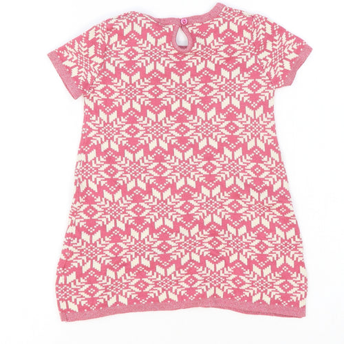 Strawberry Faire Girls Pink Geometric Cotton Jumper Dress Size 2-3 Years Round Neck Pullover