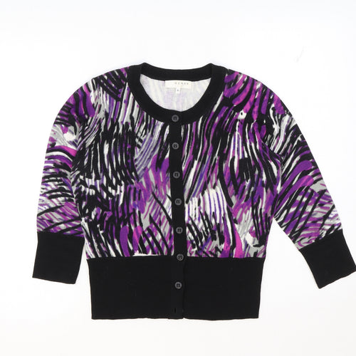 Kenar Womens Black Round Neck Geometric Cotton Cardigan Jumper Size S