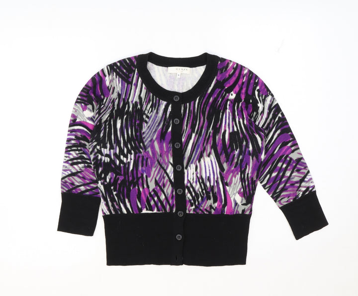 Kenar Womens Black Round Neck Geometric Cotton Cardigan Jumper Size S