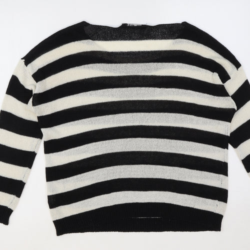 Select Womens Black Scoop Neck Striped Acrylic Pullover Jumper Size 10