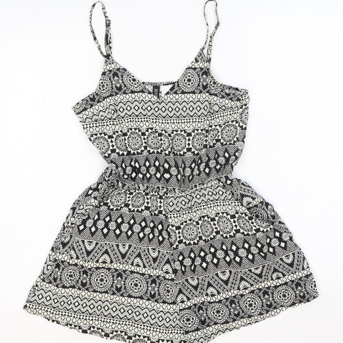 Divided Womens Black Geometric 100% Cotton Playsuit One-Piece Size 6 Pullover