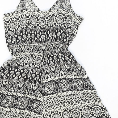 Divided Womens Black Geometric 100% Cotton Playsuit One-Piece Size 6 Pullover